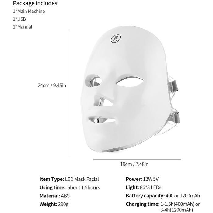 LED-Gesichtslichttherapiegerät – 7 Farben – Anti-Falten & Anti-Akne – USB-wiederaufladbare Behandlungsmaske