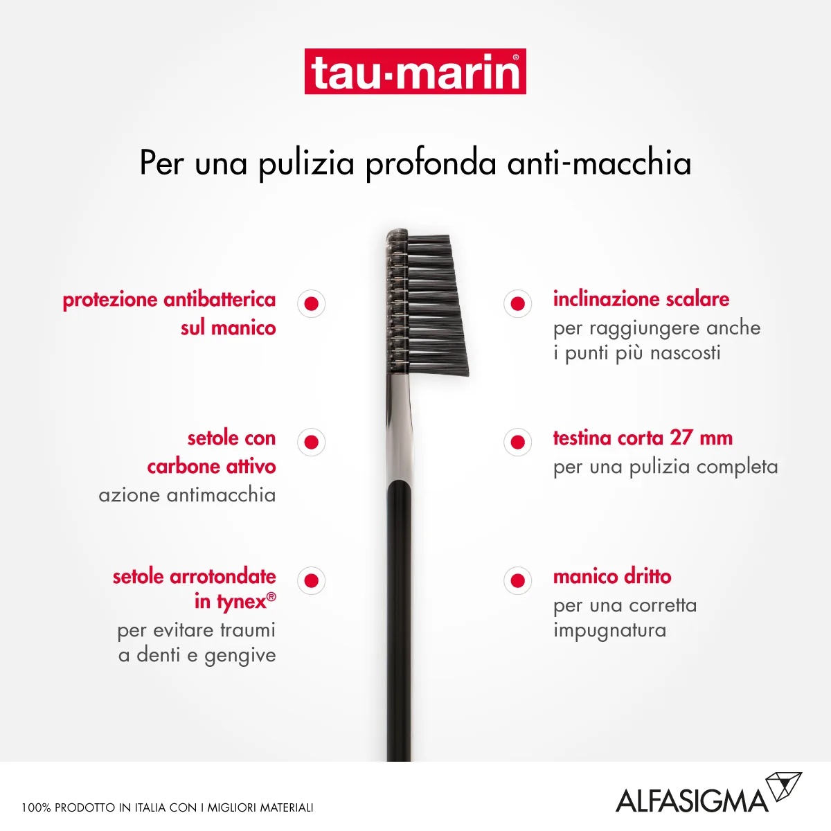 Cepillo de dientes antibacteriano negro ALFASIGMA TAU MARIN Taumarin Professional