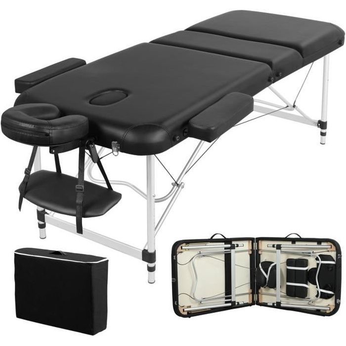 Camilla de masaje plegable Yaheetech, cama de masaje/sofá de terapia cosmética portátil profesional de aluminio de 3 piezas, ligera y resistente.