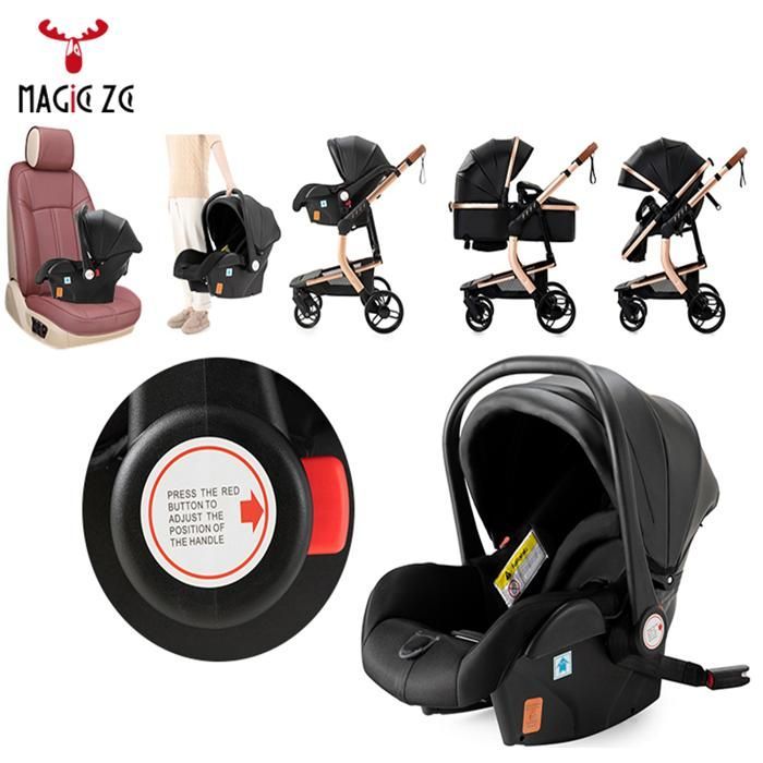 Magic ZC Babywandelwagen, waterdicht PU-leer, 3-in-1 wandelwagen, reissysteem, combinatiewandelwagen, grote opbergruimte