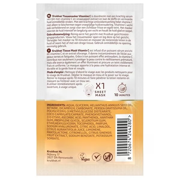 Kruidvat Radiant Glow maska za lice s vitaminom C i ekstraktom narandže