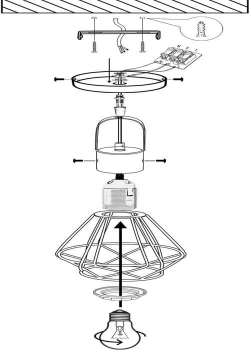 IDEGU Suspension Luminaire Industrielle, 16CM Vintage Lustre Suspension en Fer et Bois Rétro Cage Design Noir pour Salon Chambre