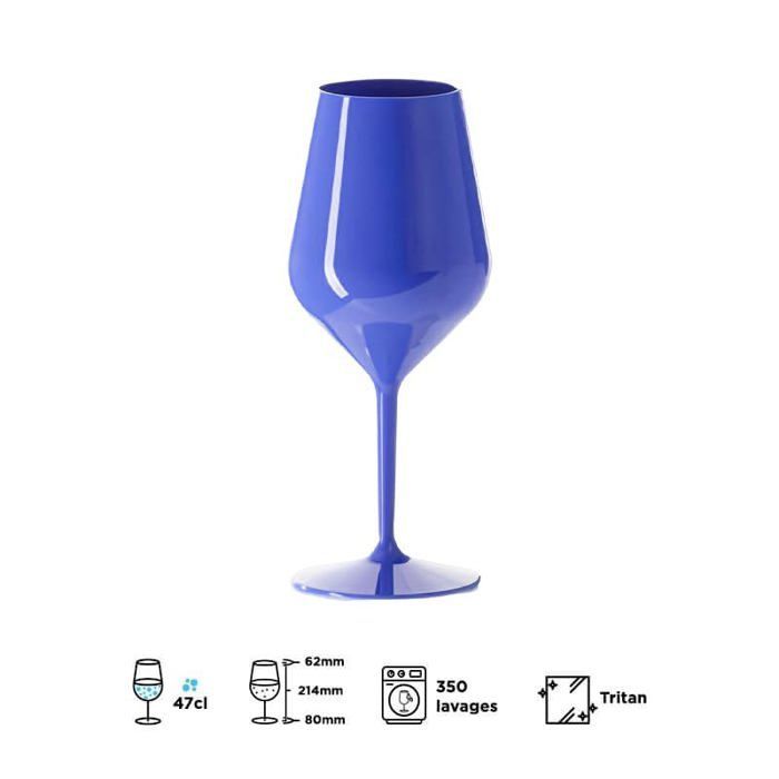 Set di 6 bicchieri da vino/cocktail infrangibili da 47 cl, blu - Vetro Tritan infrangibile, riutilizzabili.