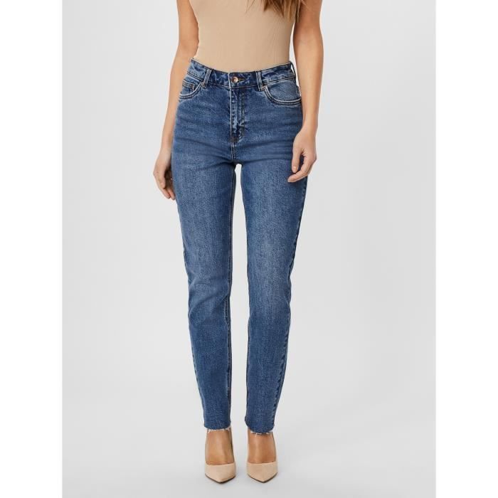 VERO MODA Jean Coupe Droite avec Taille Haute Medium Bleu Denim Femme