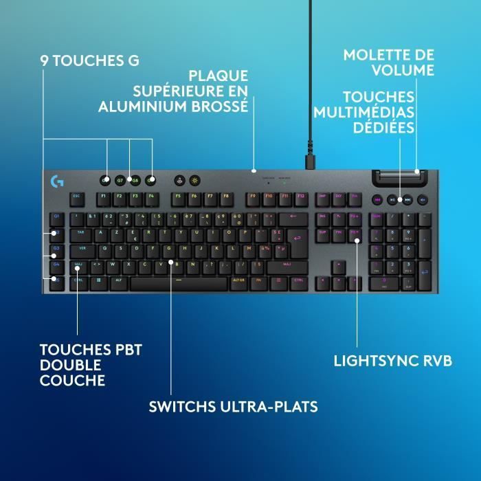 Gaming keyboard - Wired - Logitech G - G915 X - AZERTY - Tactile switches - Black