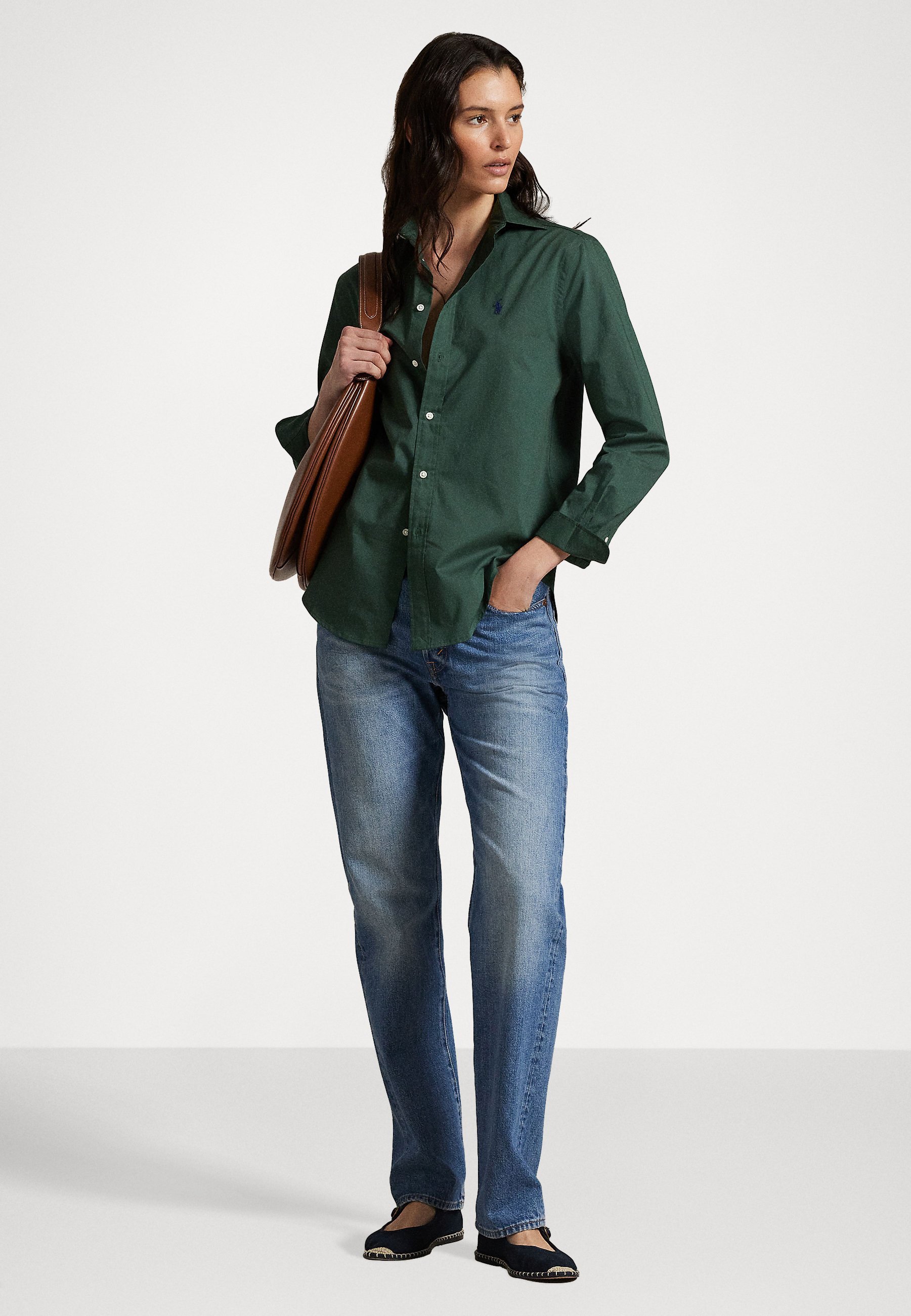 Camicia Polo Ralph Lauren Classic Fit in twill di cotone - con bottoni - verde scuro