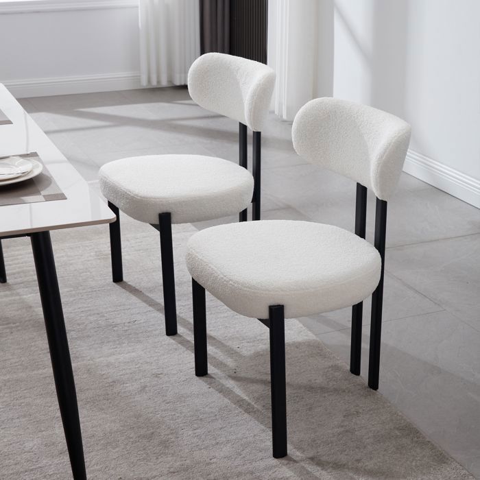Wahson eetkamerstoelen van imitatiebont, set van 2, moderne eetkamerstoelen zonder armleuningen, keukenstoelen