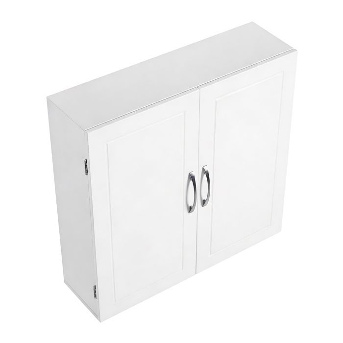 Placard de Rangement Mural, Étagères Réglables, Armoire à Pharmacie pour Salle de Bain, 60 x 60 x 18 cm, Blanc