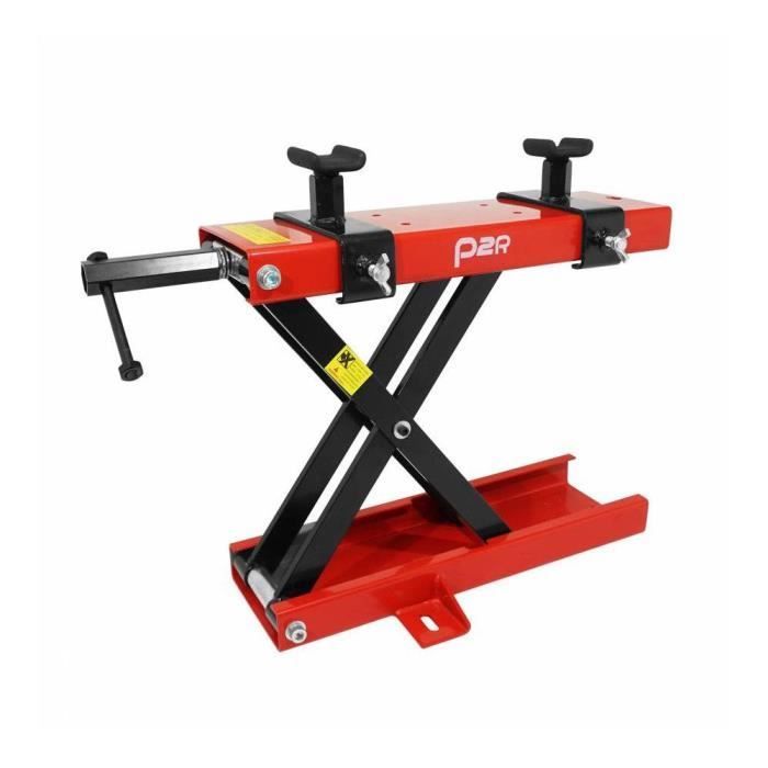 Elevador mecánico para motocicletas - P2R - Soportes de acero rojo - Altura ajustable 90-405 mm - Dimensiones 15x45 cm
