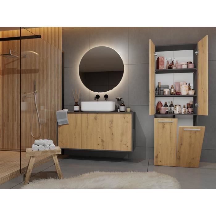 RORY - Armoire de salle de bain avec panier - Dimensions 174x60x30 - Meuble de rangement salle de bain espace buanderie
