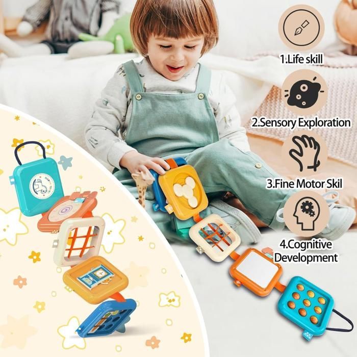 Montessori 8-in-1 activity cube for children aged 1 to 3 years (boys and girls), with sensory modules, ideal for