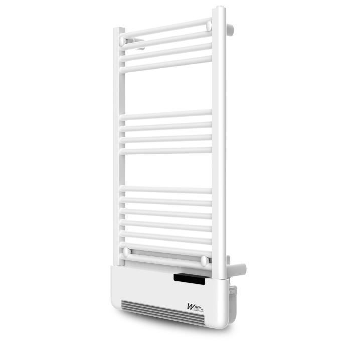 Radiateur sèche serviettes électrique - WARM TECH - 1500W - 230V - Fluide + soufflerie - 3 programmes - Blanc