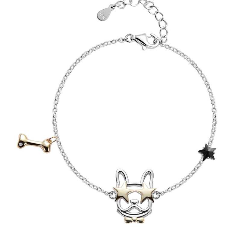 Pulseira feminina em prata de lei 925 com cristal austríaco, modelo cachorrinho, joia esportiva com frete grátis.