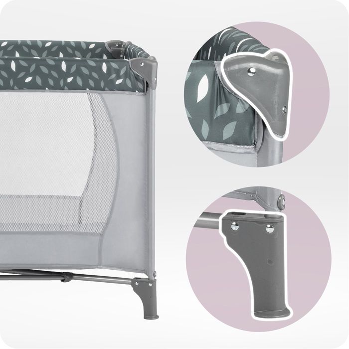 MoMi BELOVE – Lit Parapluie Bébé Pliant – Matelas + Sac de Transport – Accès Latéral – 2 Roulettes – Gris