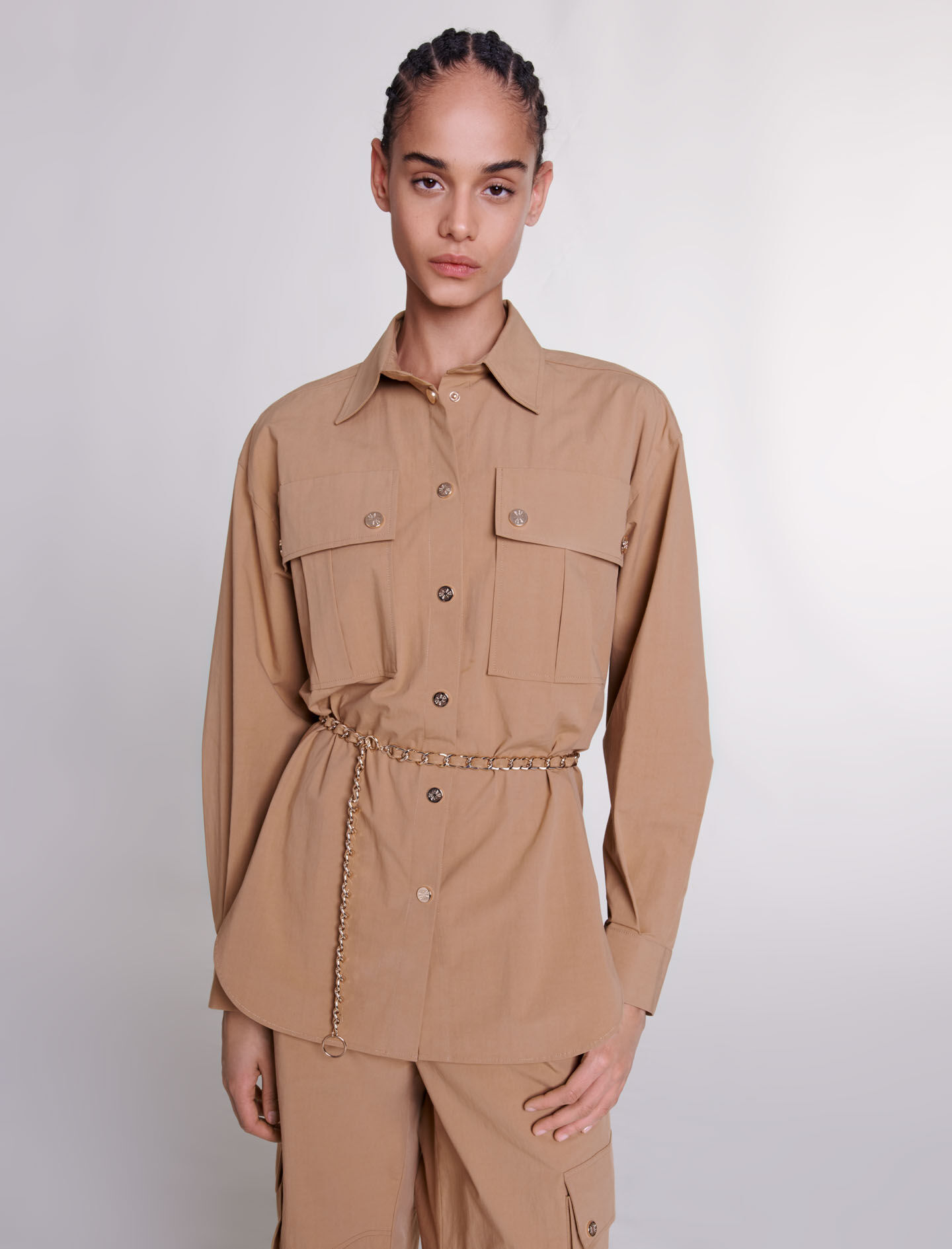 Lange blouse met riem - Beige