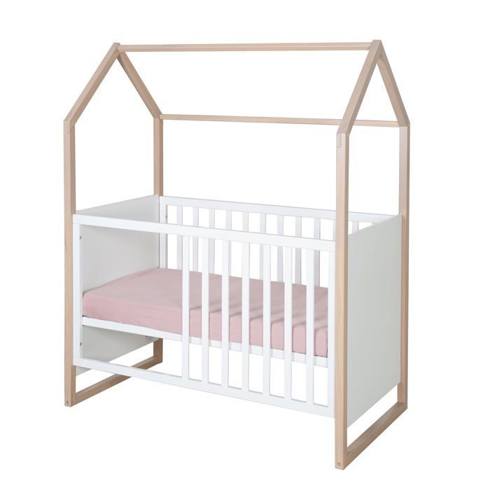 Lit bébé et cododo 2-en-1 - 60 x 120 cm - ROBA - CABANE - Chêne / Blanc