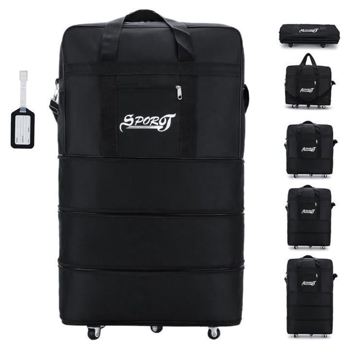 Sac de Sport - Extensible Pliable Duffle Bag avec Roues Rotatives à 360 ° Sac de Voyage Pliable à Trois Couches