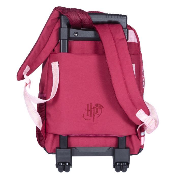 Mochila con ruedas de Hedwig de Harry Potter - 2 compartimentos - Bicolor burdeos y rosa - Bolsillo frontal con cremallera