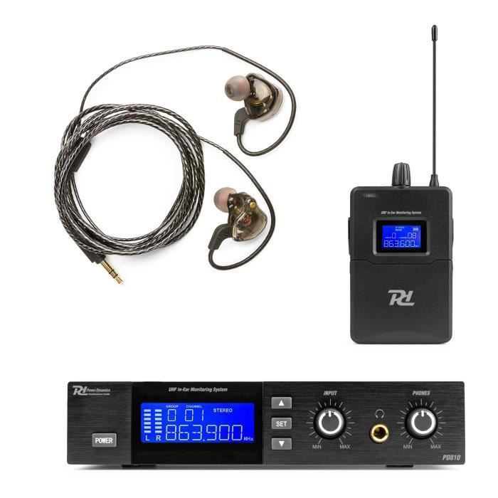Sistema di monitoraggio in-ear - POWER DYNAMICS - PD810 - Wireless UHF - Cuffie in-ear - Portata 50 m