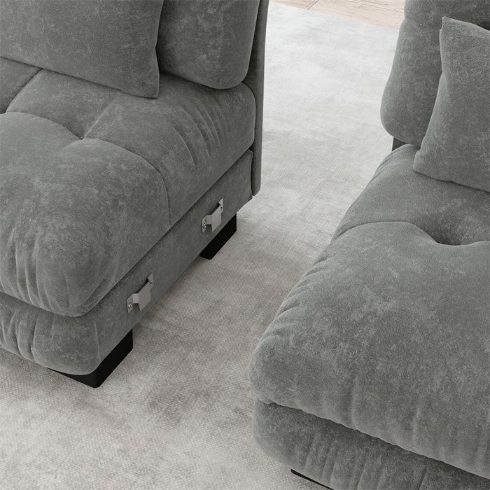 DRIPEX Cloud 4/5-Sitzer U-förmiges Sofa für das Wohnzimmer, skandinavisches Chenille-Sofa mit Kissen und Hocker, 313 × 145 × 81 cm, Grau