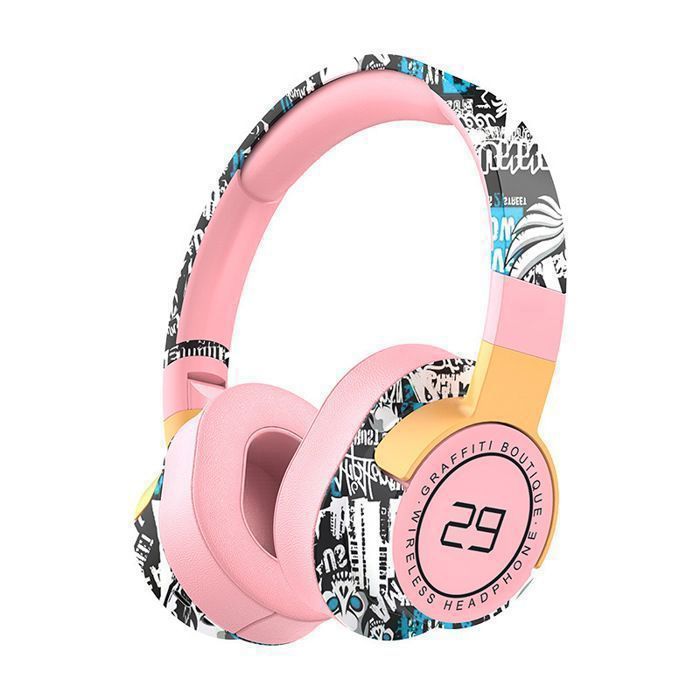 Cuffie LED wireless Bluetooth pieghevoli – Auricolari con cancellazione del rumore, bassi profondi, lunga durata della batteria, ideali per gaming/TV/sport, colore rosa