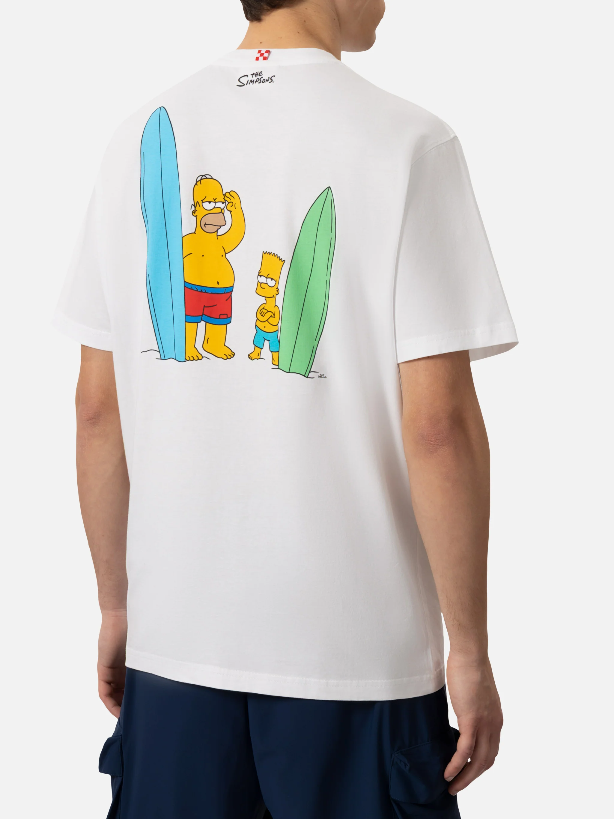 T-shirt da uomo in cotone con ricamo frontale The Simpsons e stampa su