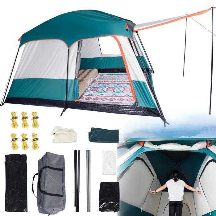5 à 6 Personnes,Tente de Camping,Tente familiale avec 1Salon et 2Chambre,310*210*180CM,imperméable PU2000 mm camping familiale Bleu