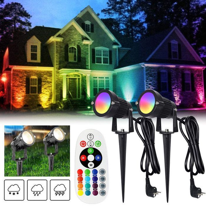RGB LED-tuinspot met grondpen, 6W IP65 waterdicht, inclusief afstandsbediening voor gazon - Set van 2