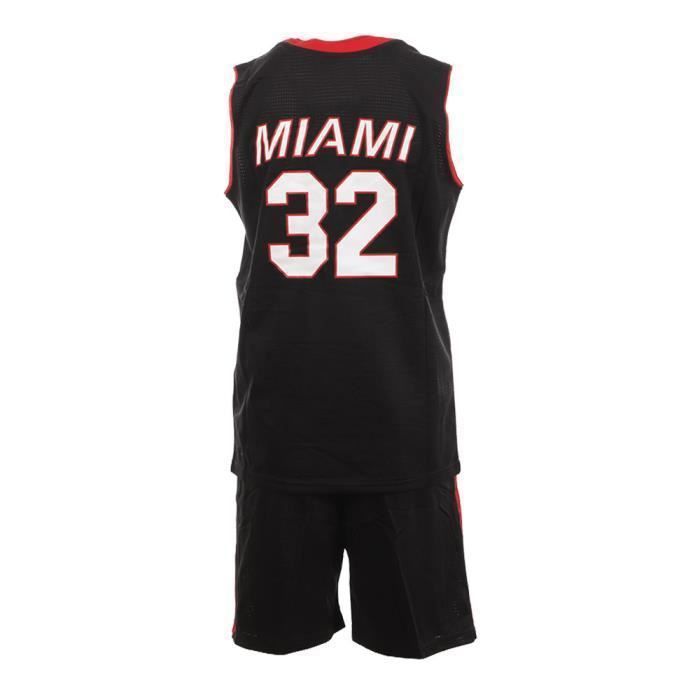 Miami Heat Basketball Kit - Black/Red - Jersey + Shorts with Flock Print - 100% Polyester