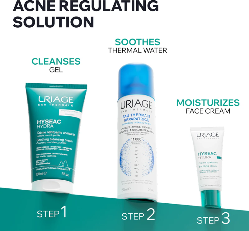 Uriage Hyseac Hydra Soothing Cream is een verzachtende crème voor een droge en geïrriteerde huid, veroorzaakt door acnebehandelingen.