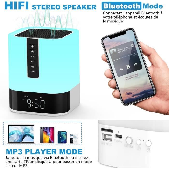 Caixa de Som Bluetooth - Iluminada - Luz Noturna - 48 Cores - Reprodutor de MP3 - Função Mãos-Livres