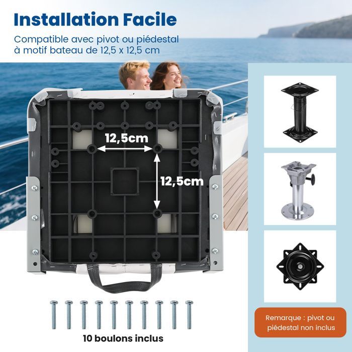 Asiento plegable de 2 piezas para barco COSTWAY con respaldo y 4 tornillos, impermeable, para barco de pesca o kayak, 42 x 49 x 51 cm, gris.
