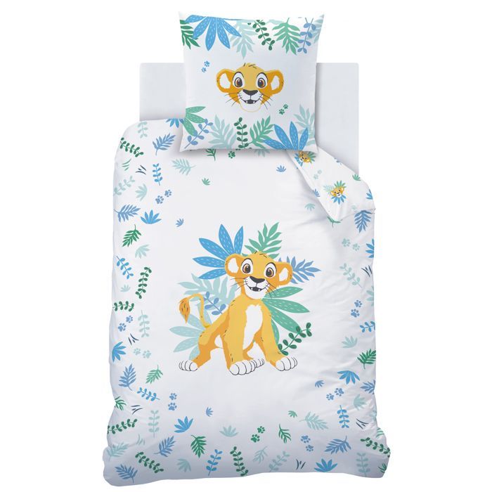 Juego de ropa de cama infantil 100% algodón - DISNEY EL REY LEÓN SIMBA - Blanco - 140x200+63x63cm