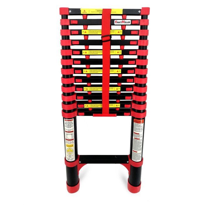 Scala telescopica in alluminio Kraft Müller da 2,6 m, fai da te, pieghevole, estensibile, singola, dritta, multifunzionale, portata 150 kg.
