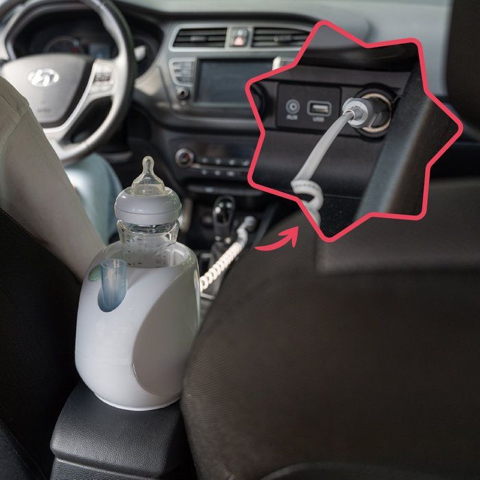 Badabulle - Scaldabiberon portatile Easy(+) - Per uso domestico e in auto, adattatore incluso - Universale - Misurino e cestello inclusi