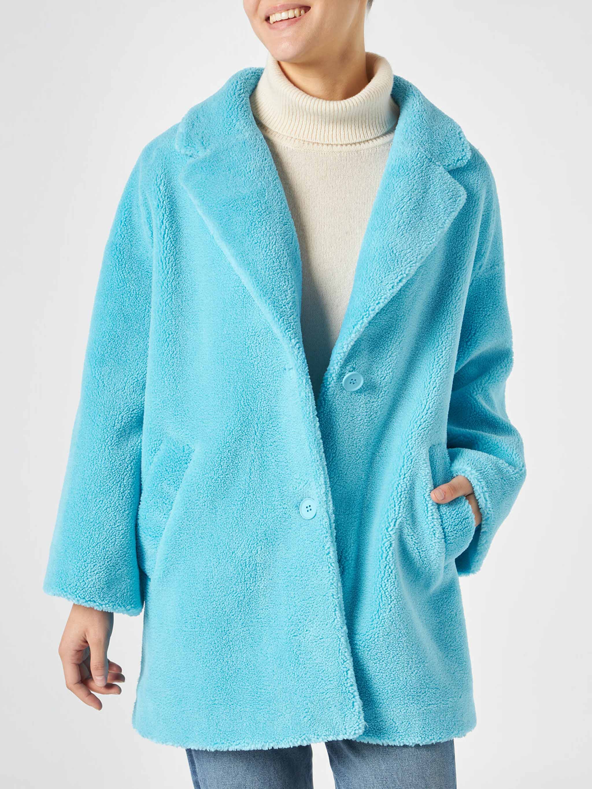 Abrigo de peluche turquesa para mujer