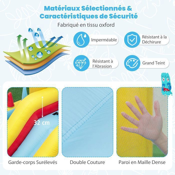 DREAMADE Château Gonflable Enfants avec Toboggan, Zone de Saut, Tunnel, Panier de Basket, Fosse a Balles, Jeu de Lancer d'Anneaux