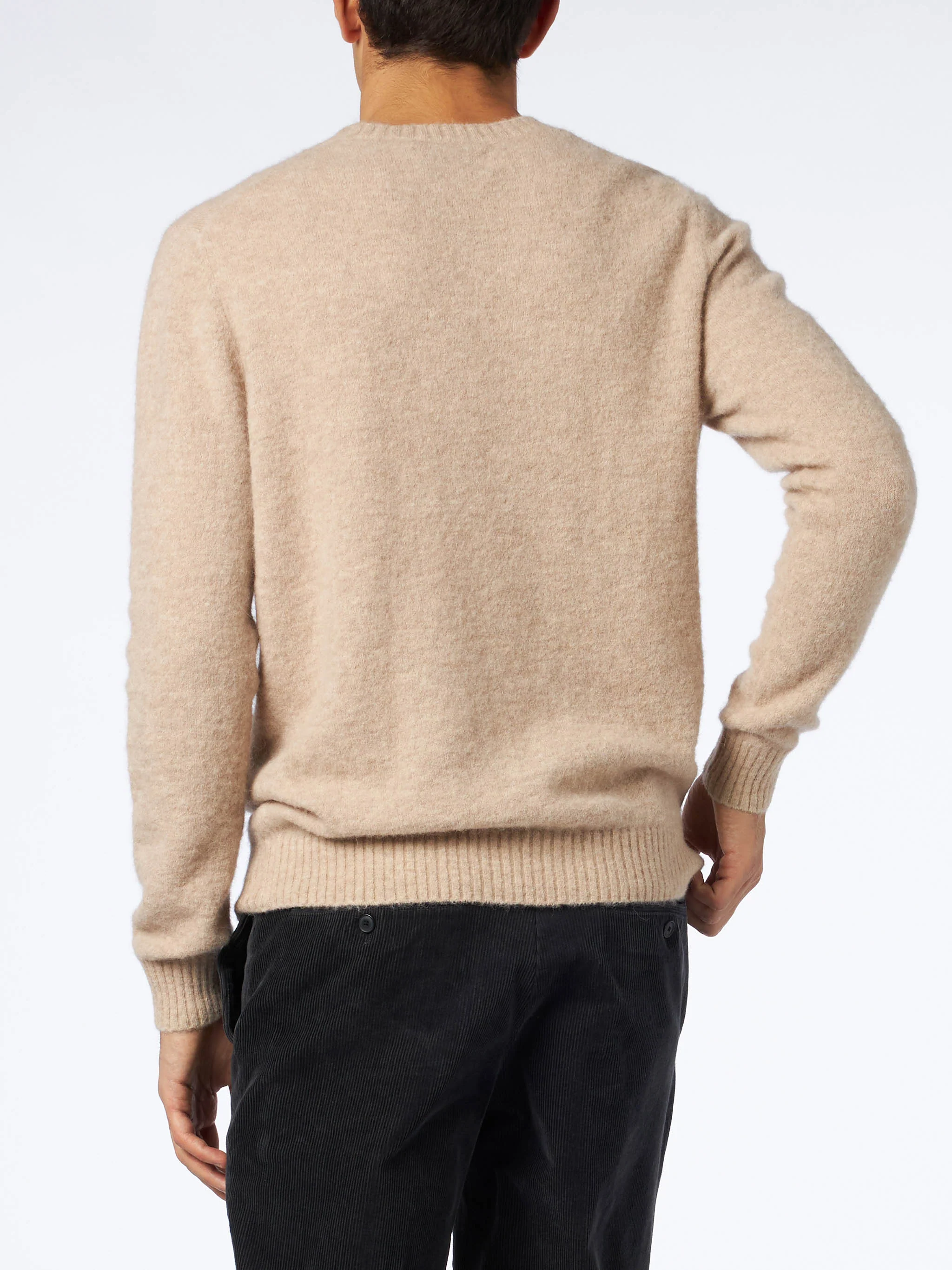 Beige stretchig ulltröja för män med St. Barth-broderi
