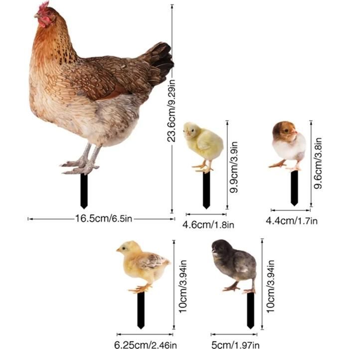Decoración de jardín de 5 piezas con forma de gallina, figuritas divertidas, adorno de animales para exteriores YYV
