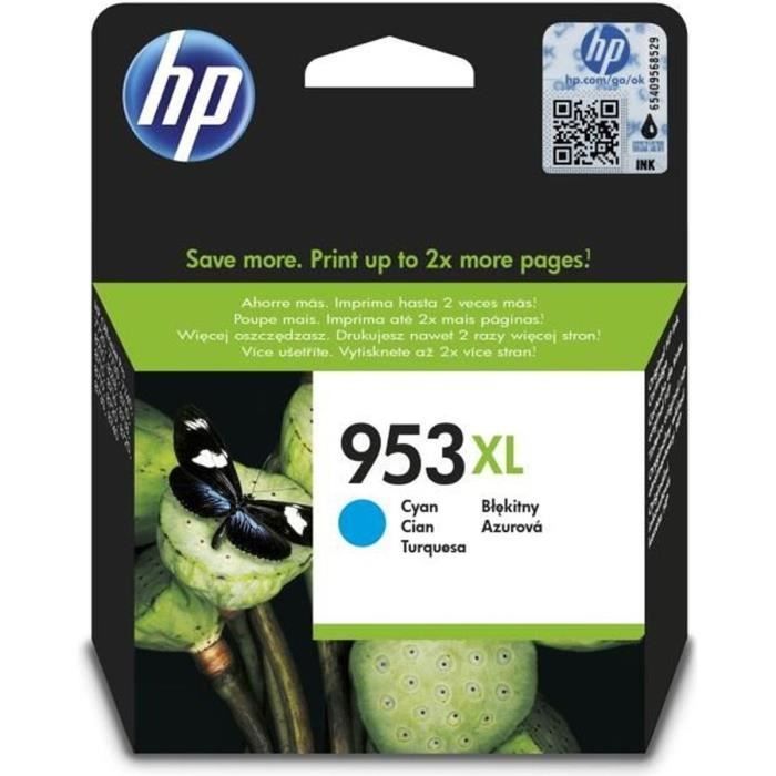 Cartuccia d'inchiostro ciano ad alta capacità originale HP 953XL (F6U16AE) per stampanti HP OfficeJet Pro 8710/8715/8720