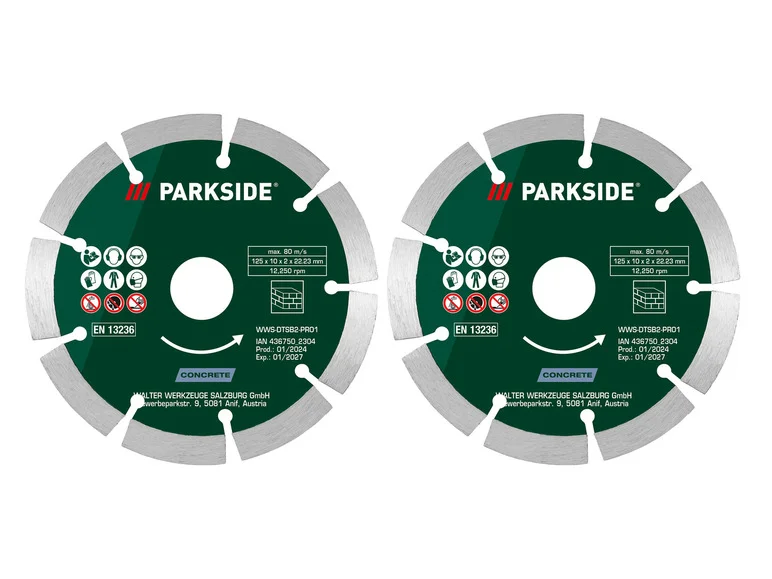Conjunto de 2 discos diamantados PARKSIDE® para concreto ou madeira.