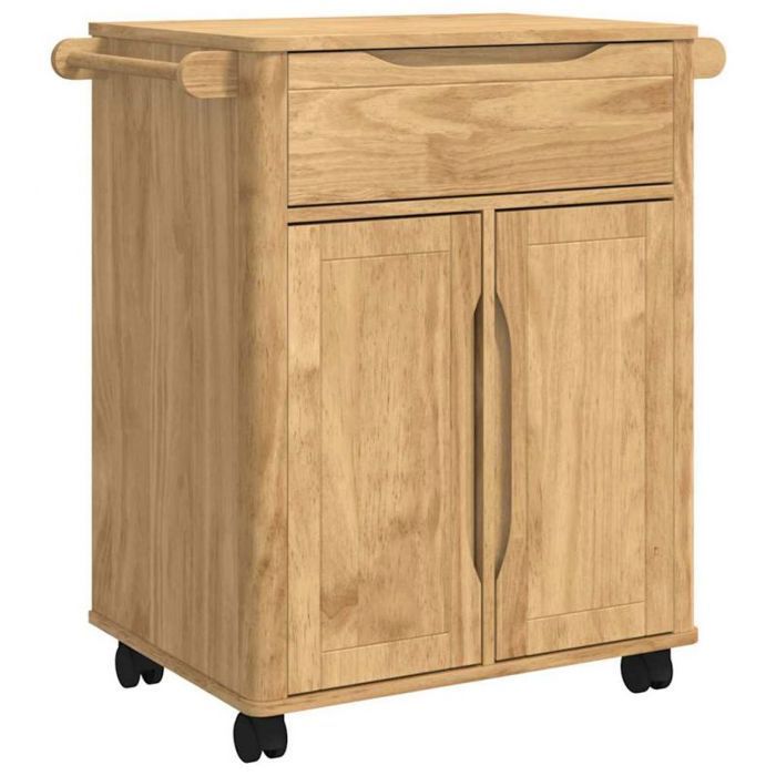 VIDAXL Desserte de cuisine billot en pin massif cire marron 72,5×45×80 cm - roulettes verrouillables, tiroirs
