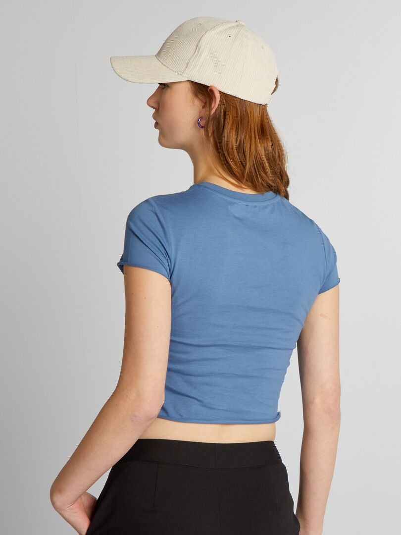 Jersey crop top met ronde hals - BLAUW