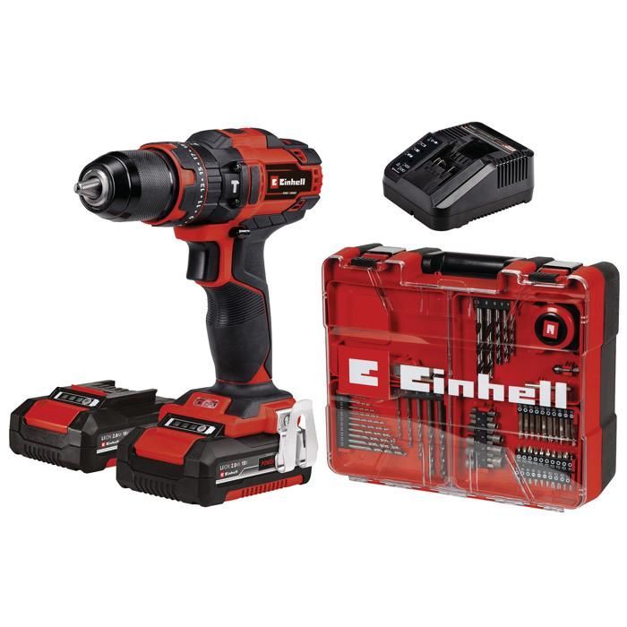 Einhell TE-CD 18/40 Li-i Cordless Impact Drill Driver + 64 Accessories PXC (18V) Supplied with 2 x 2Ah Batteries, Charger