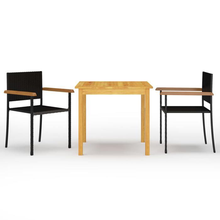 Conjunto de comedor de jardín - BURKE - 3 piezas - Madera maciza de acacia - Resina tejida - 85x85x74 cm (mesa)