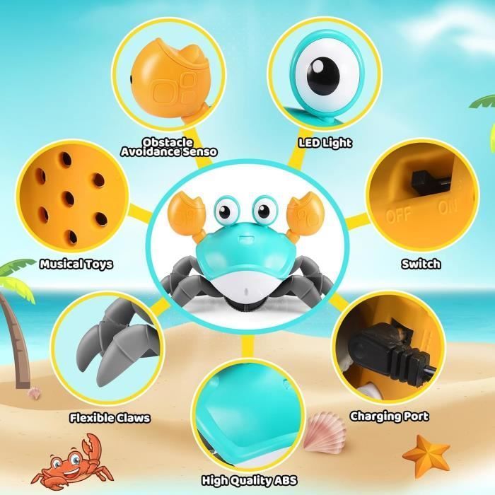 Cangrejo andante, juguete para bebés de 1 a 2 años, juguete musical para el aprendizaje temprano, juguete para bebés de 3 a 6 y 12 meses, idea de regalo para un niño de 1 año o para su cumpleaños.