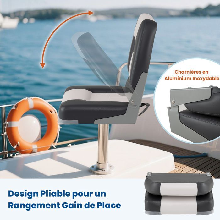 Asiento plegable de 2 piezas para barco COSTWAY con respaldo y 4 tornillos, impermeable, para barco de pesca o kayak, 42 x 49 x 51 cm, gris.