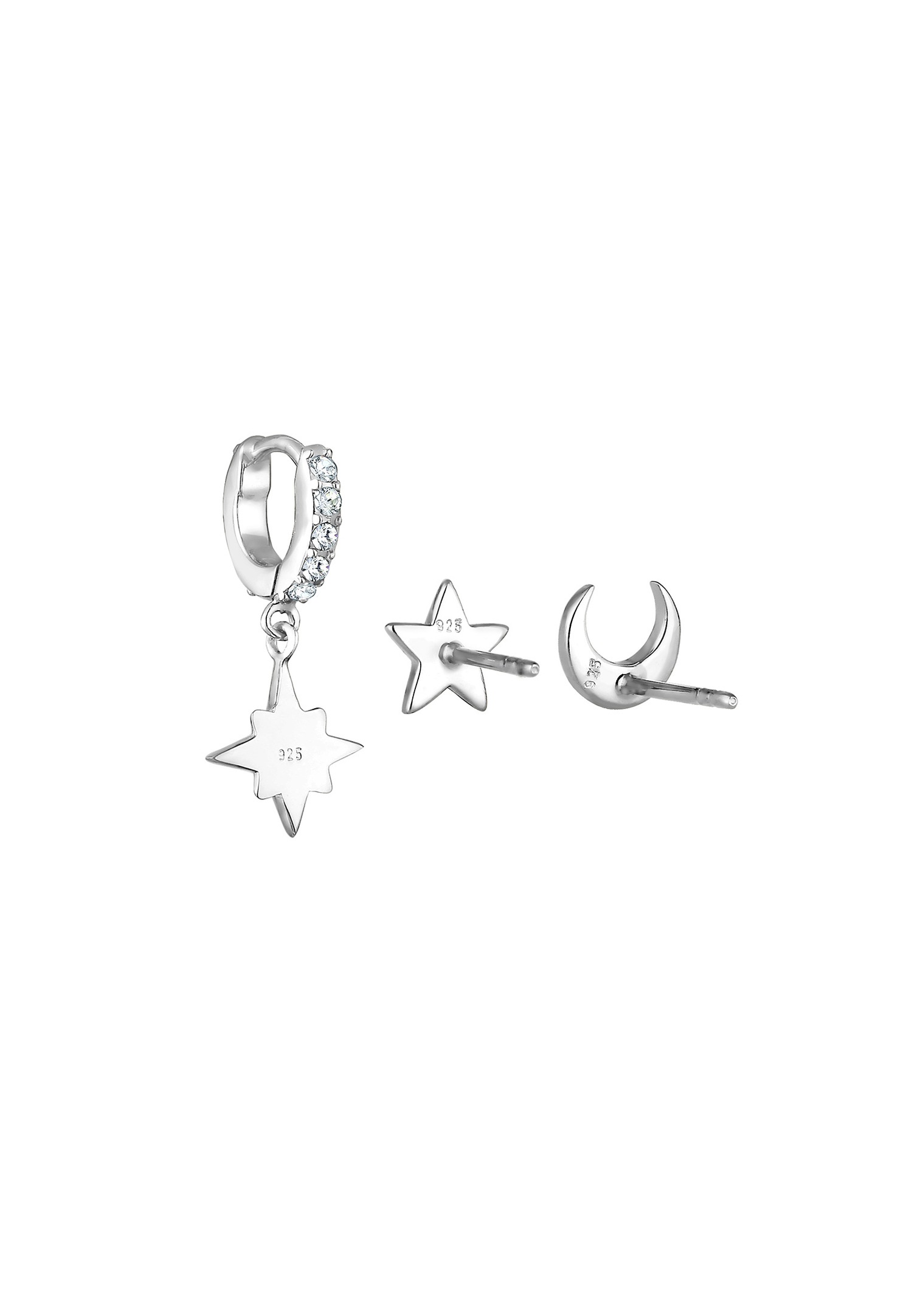 Elli Femmes Set étoile lune avec cristaux en argent sterling 925