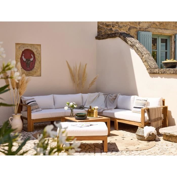 Conjunto modular de jardín esquinero LEVATA XL - Madera de acacia con certificación FSC - 8 plazas - Color blanco roto + Funda incluida