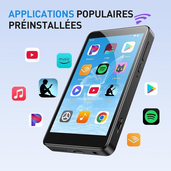 AGPTEK MP4 Bluetooth WiFi 96Go, Lecteur Musique Spotify avec Android 14 Grand Écran Tactile IPS, Supporte Installer Application